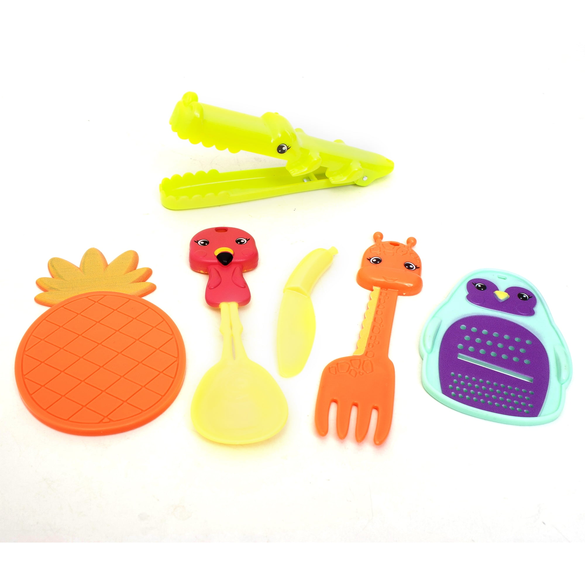 Zoo Troop: Cooking Utensils - 10pc Animal Themed Kitchen Playset, Pots/Lids, Fork, Spoon, Tongs, Grater, Cutting Board & Knife, Toy Set, Kids Ages 2+