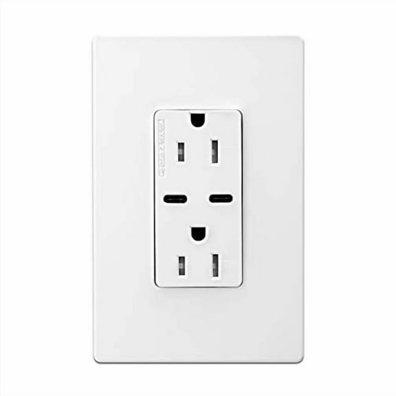 Eaton TRUSBC15W-BOX USB-C Charger with Duplex Receptacle, White