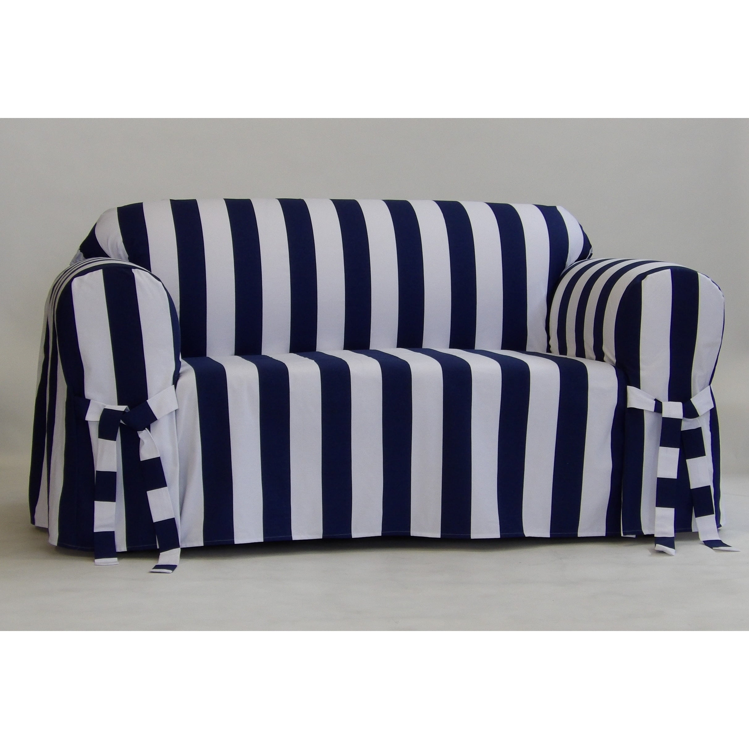 Classic Slipcover Cabana stripe one piece sofa slipcover navy/white ...