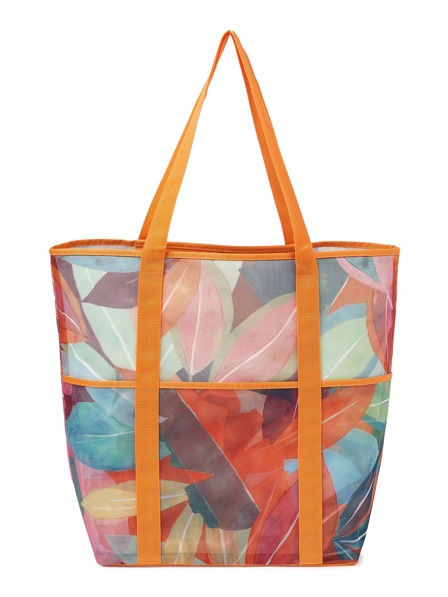 Time and Tru Women's Mesh Beach Tote Bag Tropic Orange Spirit – Walmart ...