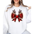 thumbnail image 3 of Red and Black Check Christmas Bow Shirt for Women Teens and Kids Reindeer Antlers Tee White Sweatshirt Adult Large, 3 of 4