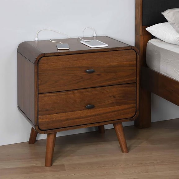 Wooden Nightstands, Dark Walnut 2-drawer Nightstand, Walnut Bedside Nightstands,Wood Nightstands With Drawers, Furniture Bedroom Furniture Nightstands