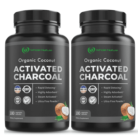 Whole Nature Coconut Activated Charcoal Dietary Pills, 180 Vegan Capsules (2 Pack)