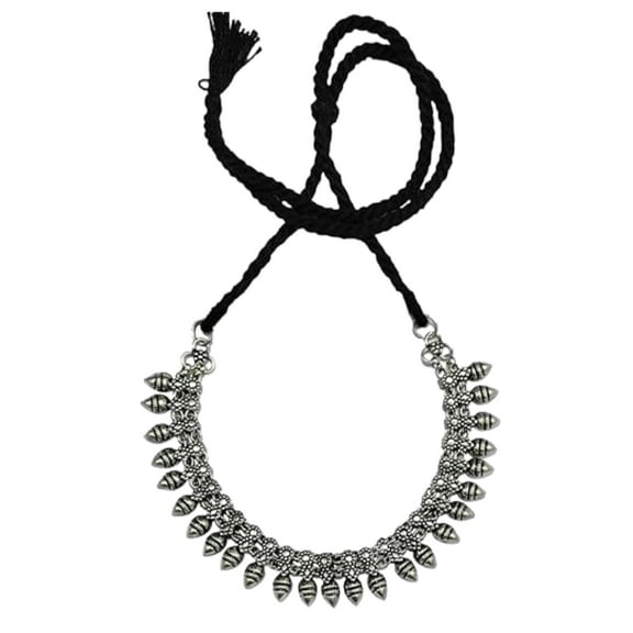 athizay Necklace Black Thread with Antique Oxidized Silver Beads Indian Statement Choker Jewelry for Women
