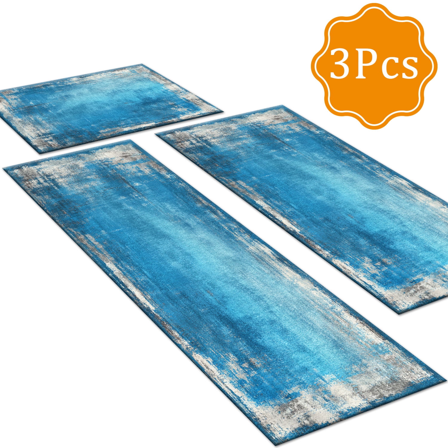 3 Piece Kitchen Rug Set, Non-Slip And Washable, Abstract Pattern Kitchen Hallway Rug, Soft And Comfortable, Suitable For Sinks, Floors, Entrances, Hallways and Bathrooms