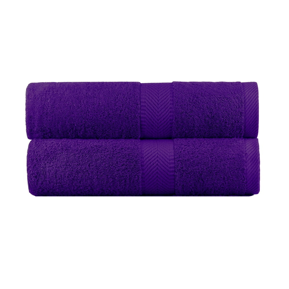King Size Terry Cotton Bath Towel, Purple, Set of 2