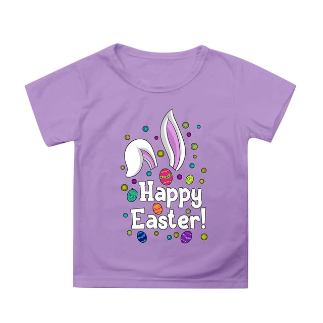 Icvfdpl T-Shirts pour Filles Rentrée des Classes, Enfants Pâques Col Rond Manches Pétales Couleur Unie T-Shirts Confortables pour Usage Quotidien 3-4 Ans