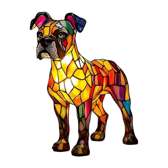 HIBIBUD Boxer Lamp Stained Glass Lamp,Dog Series Art Night Light,Stained Resin Tabletop Night Light,Fun Gift for Dog Lovers 5.91" Stained Glass Dog Lamp