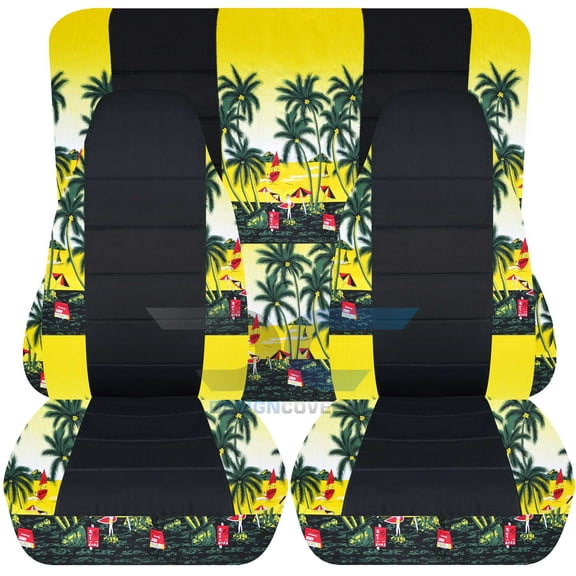 T455-Designcovers Fits 1997-2002 Jeep Wrangler TJ SE/Sport/Sahara Camouflage Seat Covers:Yellow Hawaiian w Flowers and Black- Full set