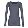 thumbnail image 3 of Womens Long Sleeve Stretch Crewneck Ribbed T-Shirt Slim Fit Casual Basic Tops, 3 of 5