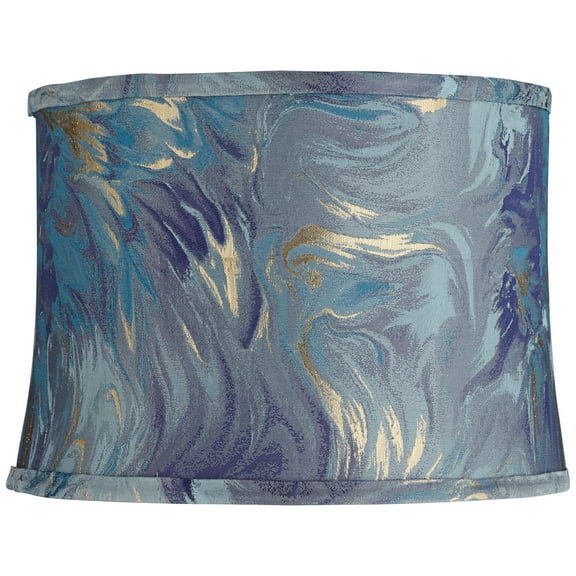Springcrest 13" Top x 14" Bottom x 10" High x 10" Slant Print Lamp Shade Replacement Saba Blue Drum Softback Washer Harp Finial