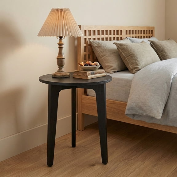 LEDREM Round Side Table with Tapered Legs,Small End Table Nightstand,Compact Tabletop for Small Spaces,Charcoal Gray