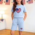 thumbnail image 2 of Unisex 4th of July Kids Outfit - Patriotic American Flag Heart Print T-Shirt & Shorts Set - 2 Piece Summer Clothes for Boys Girls (Light Blue),Size 13 T, 2 of 9
