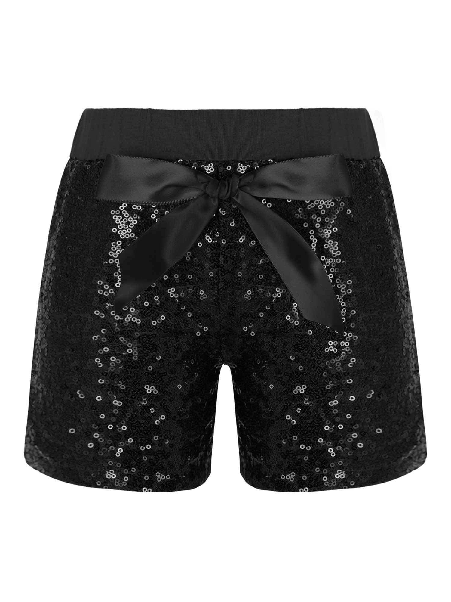 Aislor Girl's Boy's Athletic Dance Shorts Pull On Shiny Sequin Shorts