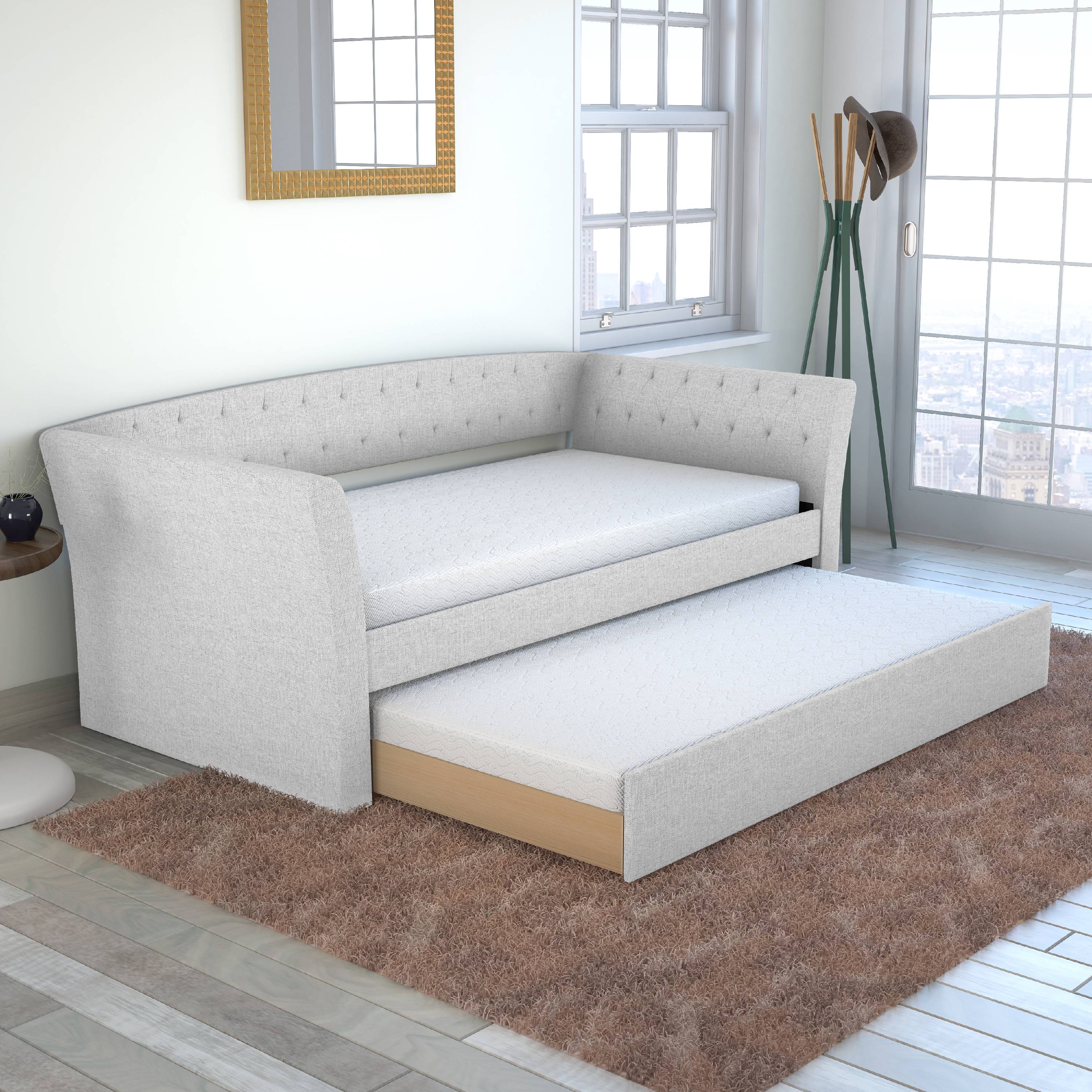 Premier New Hampton White Tufted Upholstered Daybed with Trundle Bed in Twin Size
