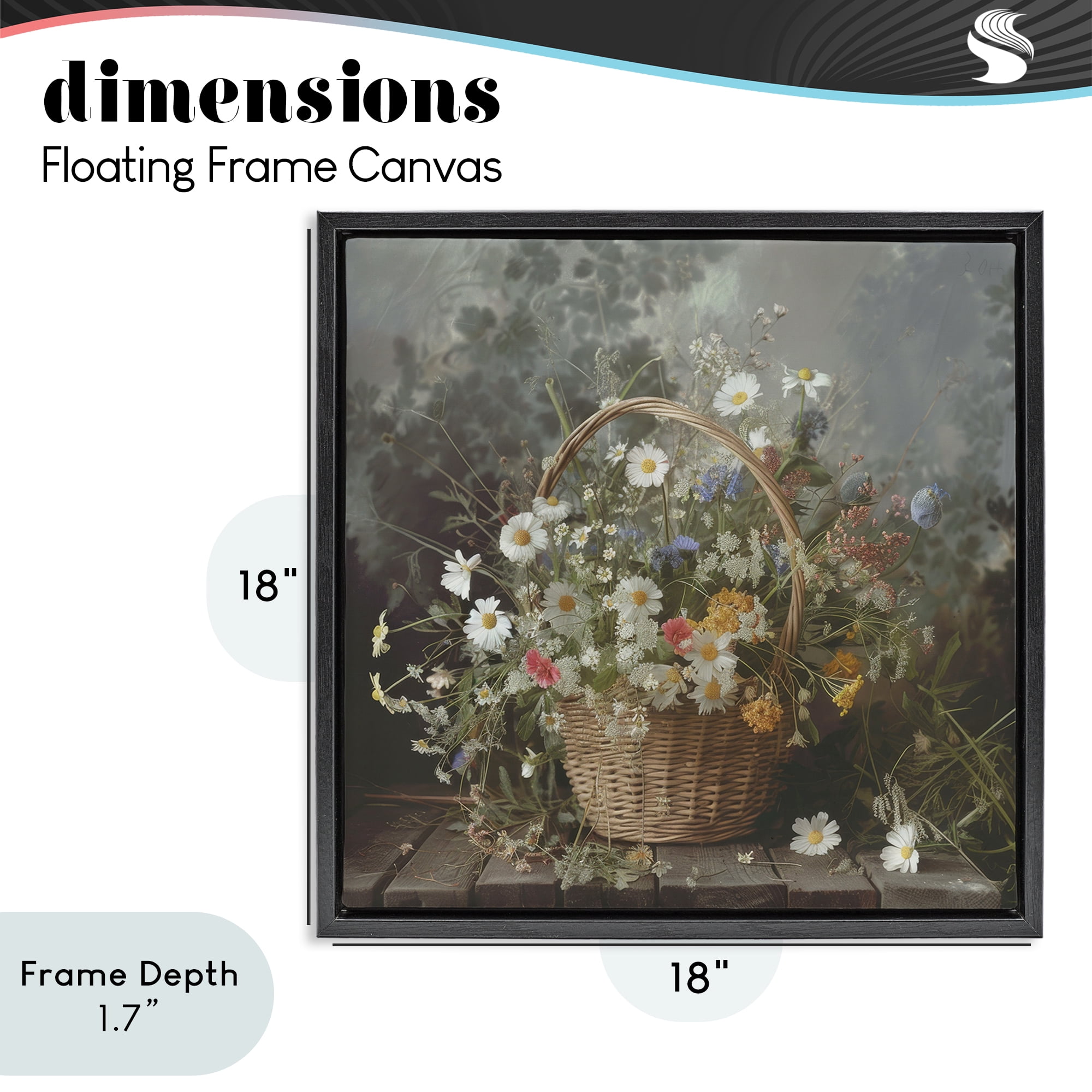 Stupell Industries Florals In A Basket Arrangement Black Framed Floater Canvas Wall Art, design by Lazar Studio