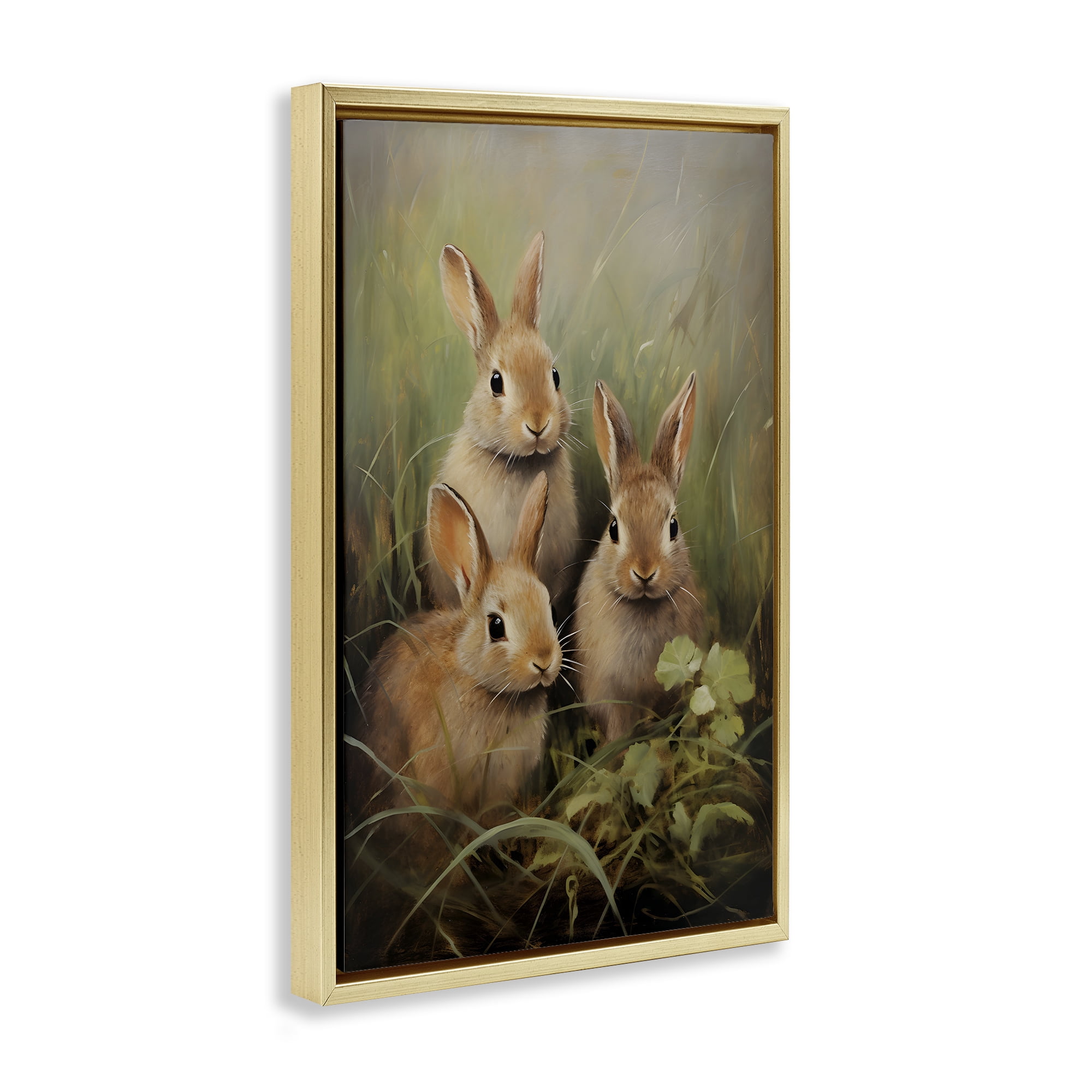 Stupell Industries Baby Bunny Trio Animals & Insects Painting Gold Floater Framed Canvas Art Print Wall Art, 17 x 25