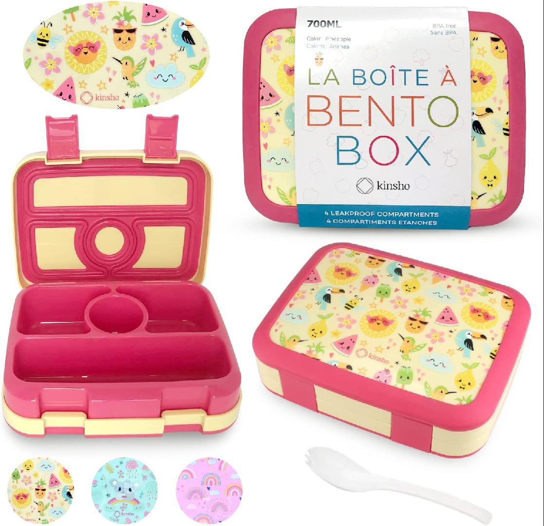 Bento Lunch Box for Kids Toddlers Girls, 4 Portion Sections Secure Lid