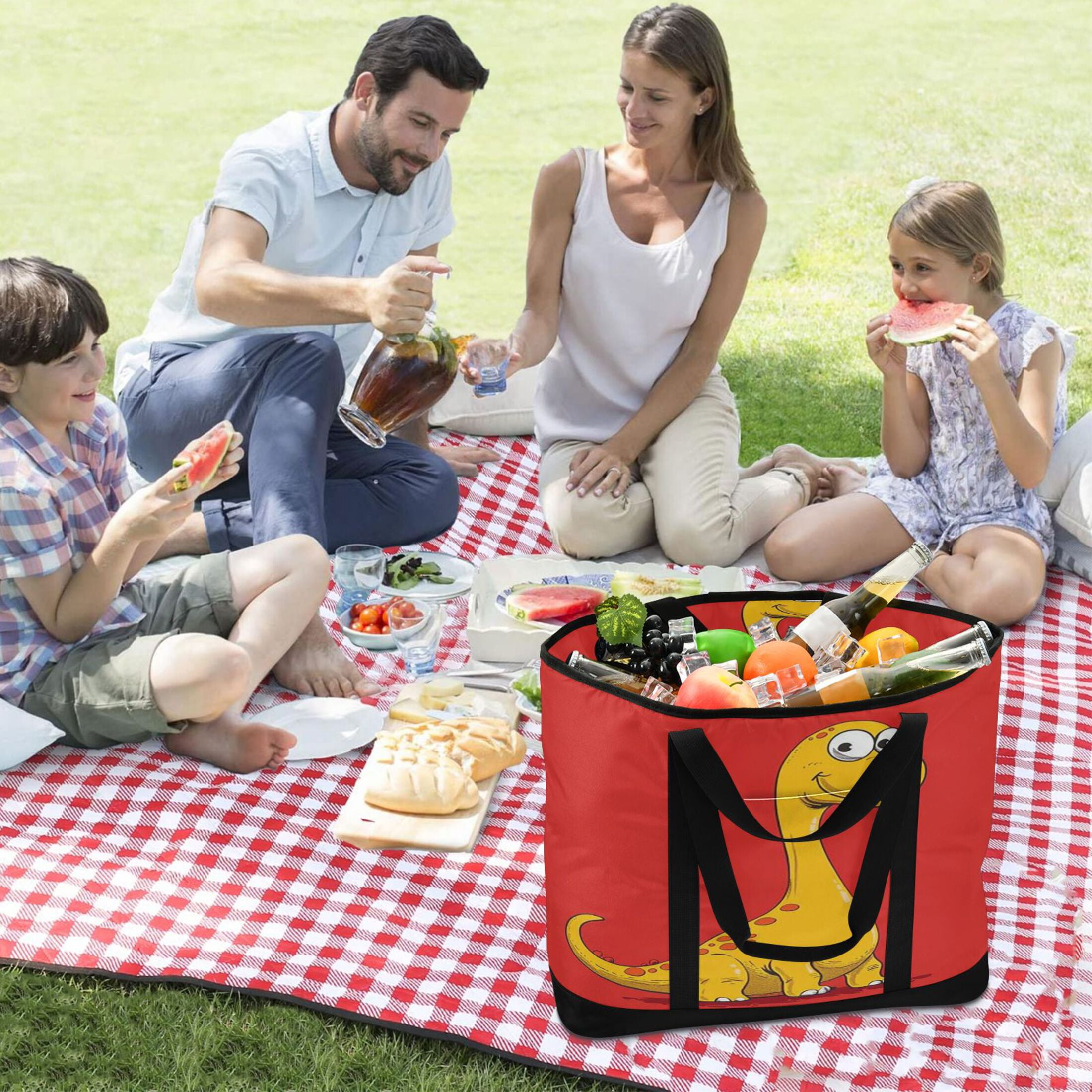 Large Hand-held Ice Pack Picnic Bag Insulation and Refrigeration Suitable for Shopping Picnics and Camping Yellow Dinosaur