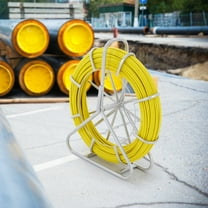 Fiberglass Fish Tape Wire Puller 656 ft 1/4 Inch Duct Rodder with Steel Reel Stand and 3 Pulling Heads Non-Conductive Fishing Tool for Walls and Conduits