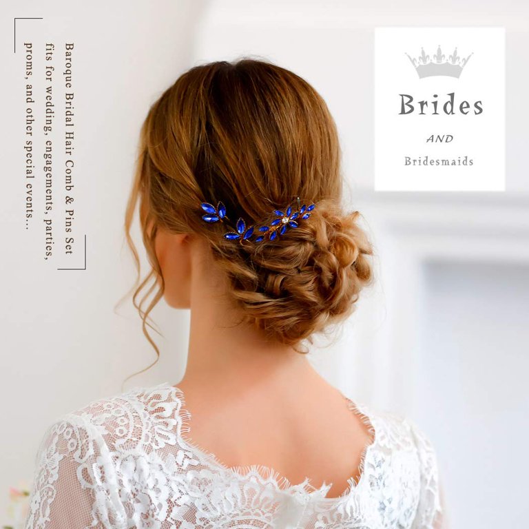 Blue Crystal Wedding Hair Comb Silver Hair Piece Set  display picture 2