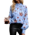 thumbnail image 6 of EFINNY Women's Chiffon Blouse Long Lantern Sleeves Shirt Round Neck Applique Top Blouse For Lady, 6 of 7
