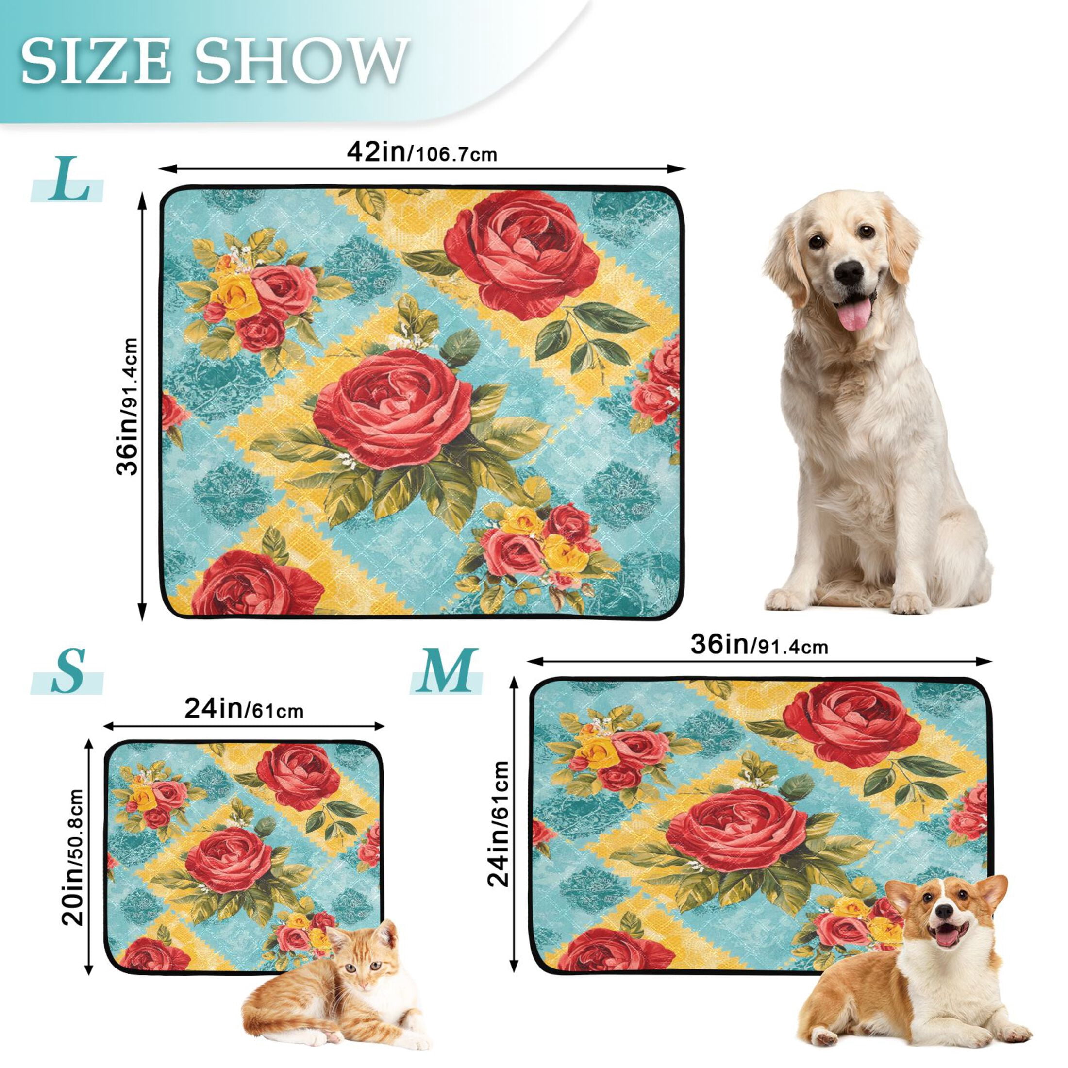 Qxltty Vintage Rose Quilt Chart Cat litter Pads Pet Set of 3 Diaper Mats Center Anti-leakage Layer Absorbent Soft and Comfortable