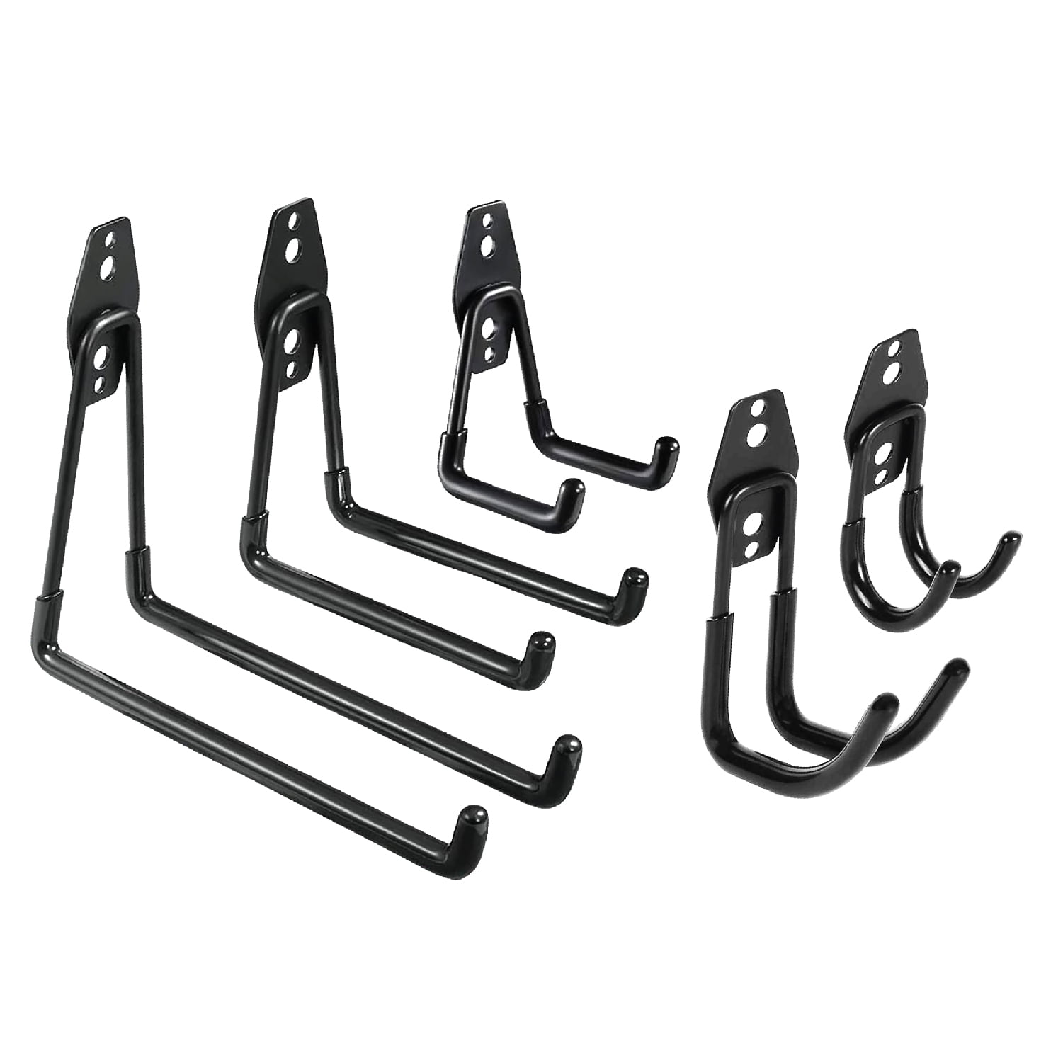 (2 pack) PeerBasics, 5 Pack Hook Set, Black, Metal, PVC Coated, Average 50 lb Capacity, Hardware Included