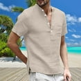 thumbnail image 2 of Men's Solid Color Casual Button Down Short Sleeve Blouse - Lightweight Polyester, Relaxed Fit, Machine Wash - S-XXXXL, 2 of 5