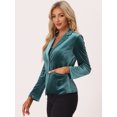 thumbnail image 2 of Chaqueta de terciopelo de oficina frontal con botón de solapa con muesca vintage para mujer Gris Azul Oscuro L, 2 of 6