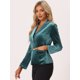 thumbnail image 2 of Chaqueta de terciopelo de oficina frontal con botón de solapa con muesca vintage para mujer Gris Azul Oscuro L, 2 of 6