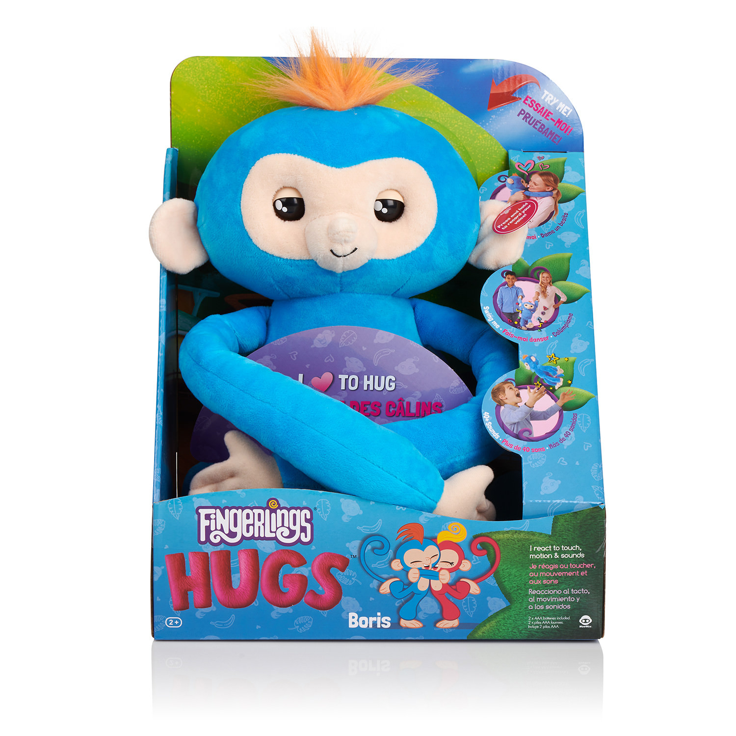 Fingerlings HUGS - Boris (Blue) - Advanced Interactive Plush Baby Monkey Pet - by WowWee - image 5 of 14