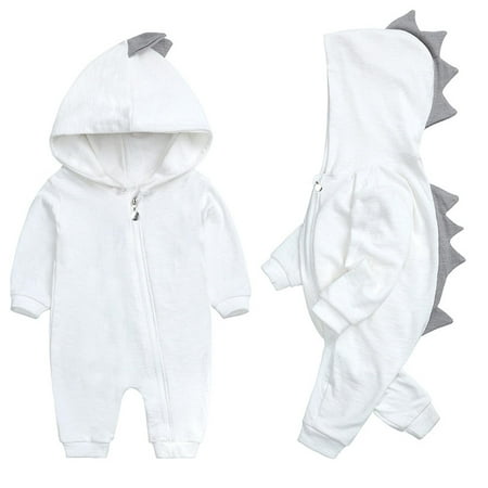 

QISIWOLE Toddler Baby Girl Boy Long Sleeved Cartoon Dinosaur Hooded Jumpsuit Romper Suit clearance under $10