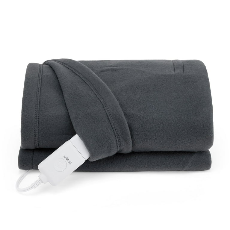 Sunbeam Electric Heated Throw Blanket Gray Microplush Heat