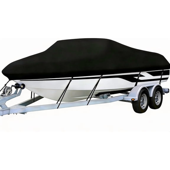 Heavy Duty 800D PU Waterproof Boat Cover, 16'- 18.5' Trailerable Marine Grade Polyester Canvas, Fits V-Hull, Runabout, Fishing Boat, Tri-Hull, Pro-Style Bass Boat