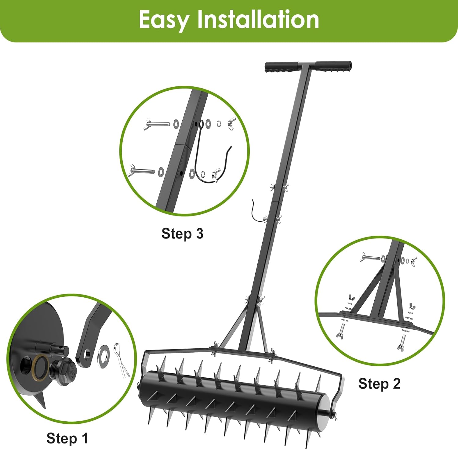 DKMOCO 18in Rolling Lawn Aerator, Heavy Duty Aerator Lawn Soil Spikes Penetrator w/3 Adjustable Height Handles, Manual Aerator Lawn Tool for Garden Yard