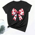 thumbnail image 4 of Ounisa Womens Tops Love Heart Letters Bow Shirts Short Sleeves Valentines Crewneck Colorful Heart Graphic Tees Pullover, 4 of 6