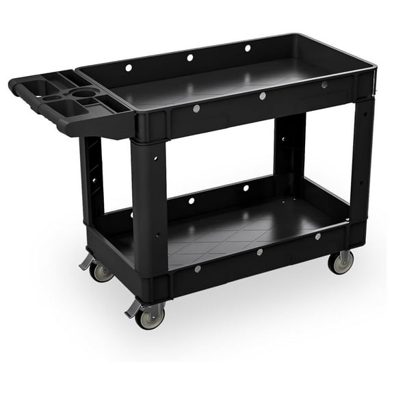 Grade 2 Shelf Utility Cart with Wheels - Rolling Tool Trolley, Heavy Duty Service Push Cart for Business Warehouse Office Restaurants Ecommerce Garage 40" x 17.5" Black