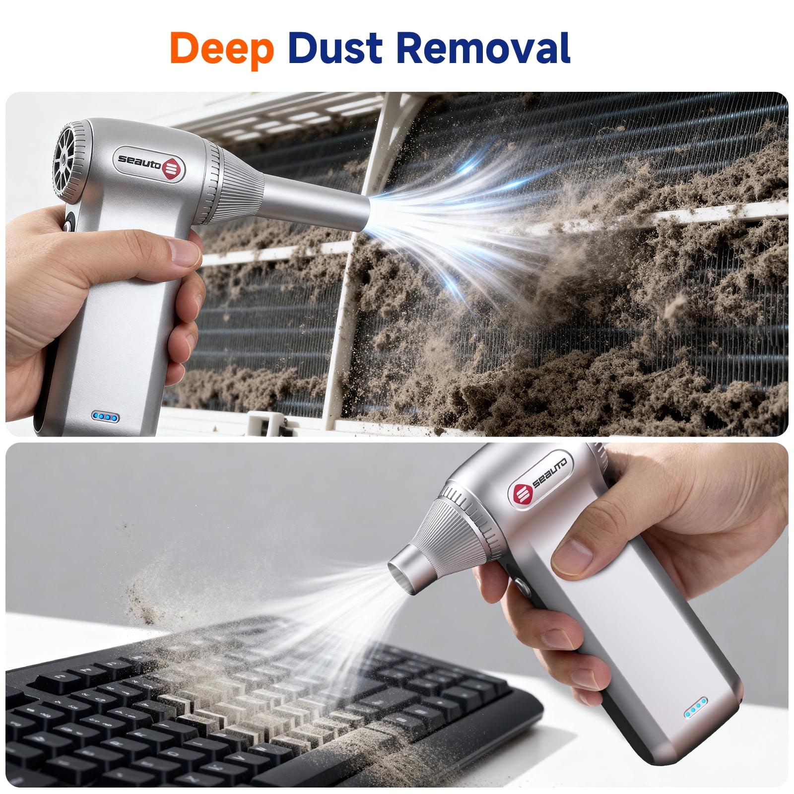 Cordless Air Duster, 130000RPM Electric Compressed Air Duster, Mini Blower with 3-Speed, 4000mAh Battery, USB-C Fast Charging for Car, Computer, Home & Snow Cleaning，Silver