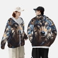 thumbnail image 4 of Fotbe Vintage Blue Floral Wolf Chaqueta con Protección Solar UPF 50+ para Hombre y Mujer, Camisa con Capucha y Bolsillos-Large, 4 of 7
