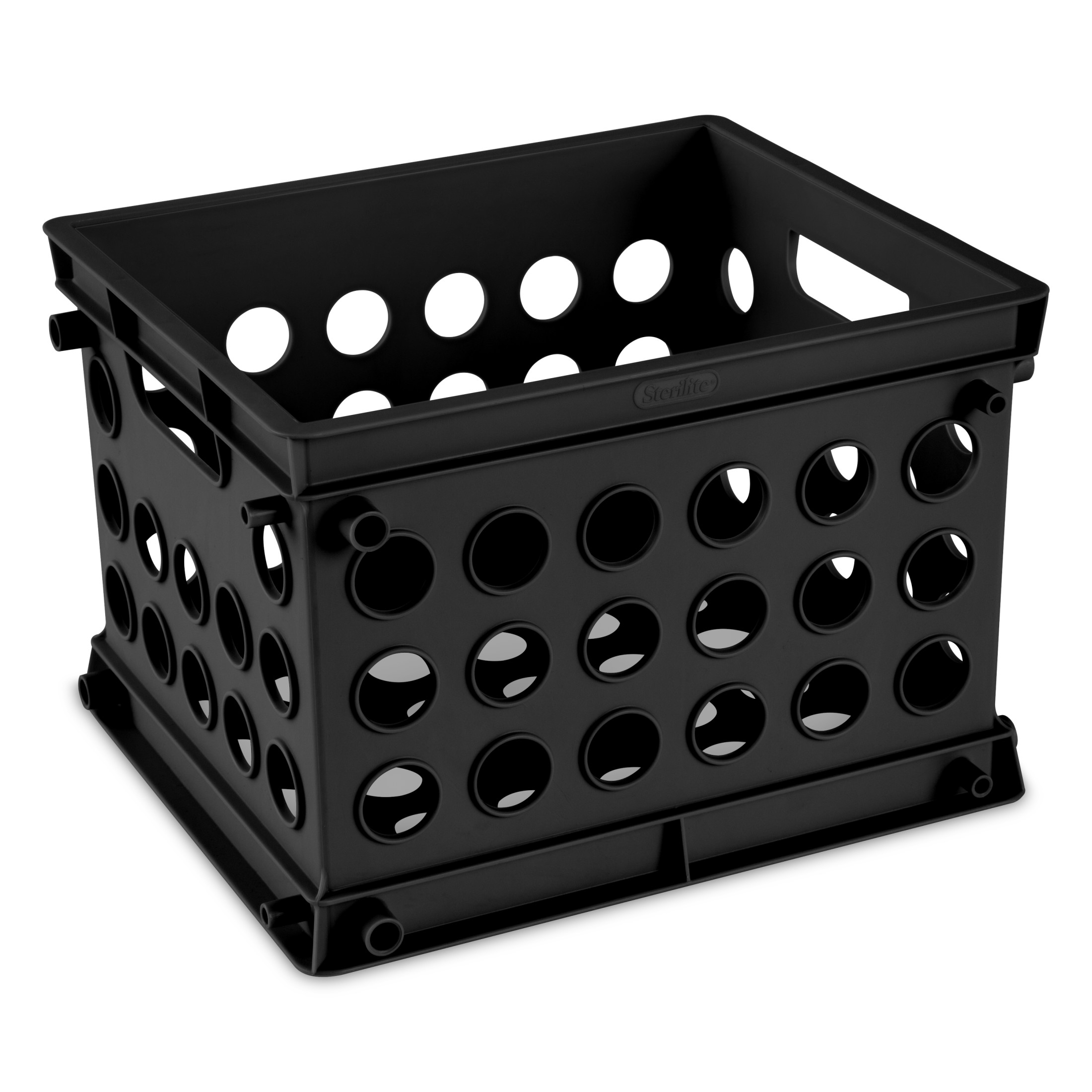 Sterilite Mini Crate, Multi-Purpose Plastic Storage Bin with Through Handles, Stackable, Black