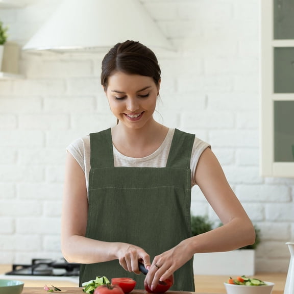 GAXIRE LOLIPPYY Adjustable Cross Back Nail Tech Apron Made of Cotton Canvas with Pockets in Green for Work