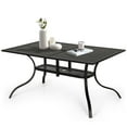 thumbnail image 2 of SOLAURA Outdoor Patio Dining Rectangle Metal Table for 6-Person with Umbrella Hole, Black, 2 of 7