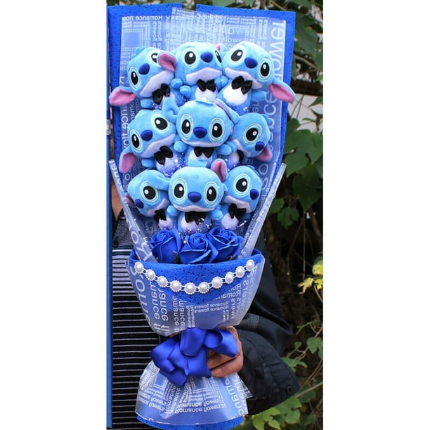 Disney juguetes de peluche de Stitch ramo de rosas caja de regalo dibujos animados de Anime Lilo Stitch munecos de peluche suaves ramos regalos de Navidad y San Valentin oso de fresa Electronica