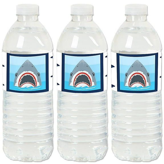 Big Dot of Happiness Shark Zone - Jawsome Party or Birthday Party Water Bottle Sticker Labels - Set of 20