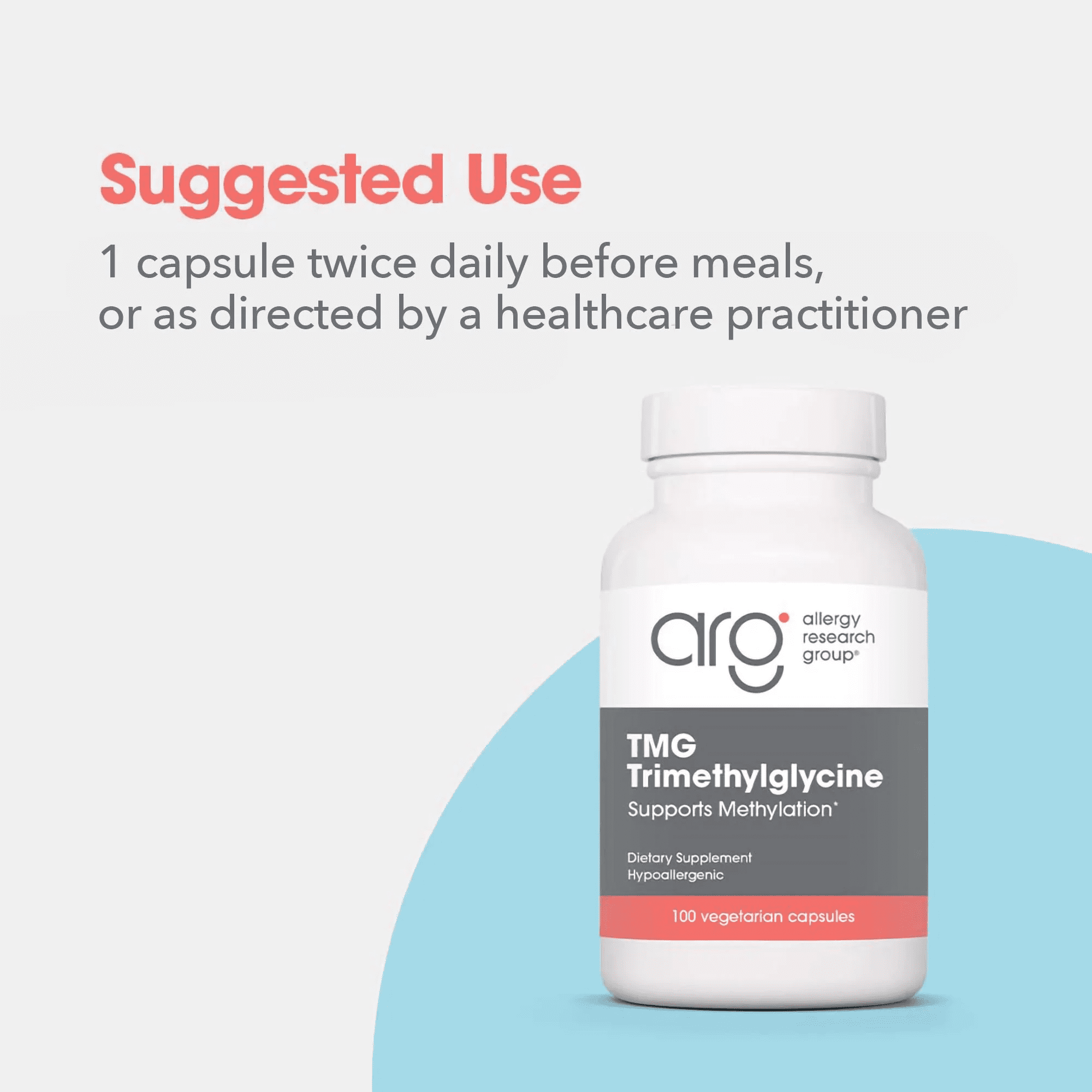 ARG TMG Trimethylglycine - Supports Cardiovascular & Liver Health - Delivers 750 mg Trimethylglycine per Serving - Vegetarian & Hypoallergenic - 100 Servings - 100 Capsules