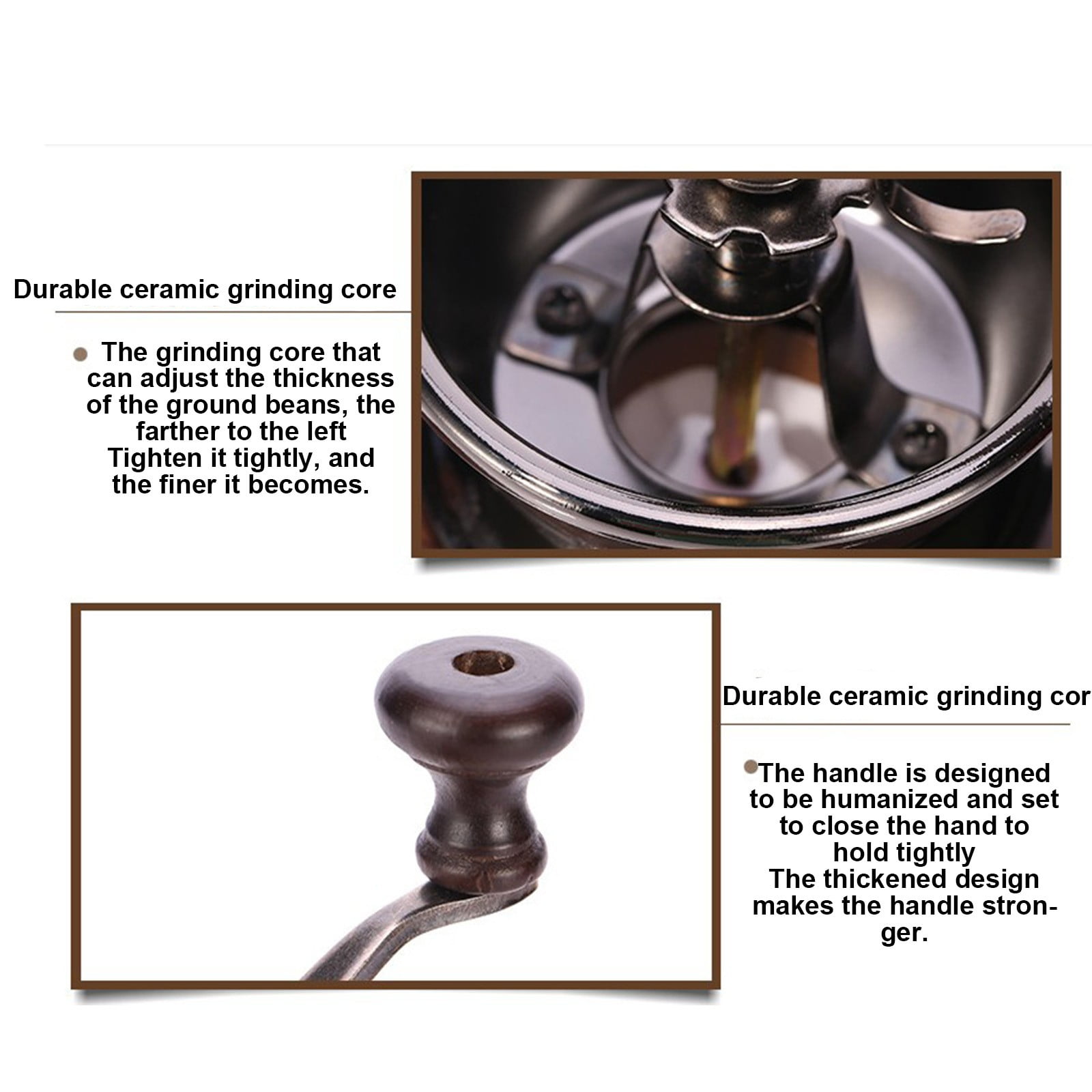 Beech Wood Manual Coffee Grinder Hand Crank,Adjustable Burr Coffee Bean Mill,Portable Vintage Style Coffee Grinder Tool,Fresh Coffee Brewing Grinding Device,Durable Wooden Kitchen Coffee Mill