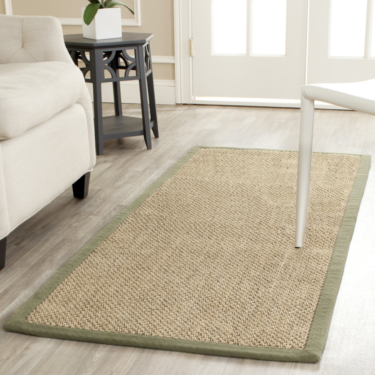 SAFAVIEH Natural Fiber Juniper Border Sisal Runner Rug, Natural/Green, 2'6" x 6'