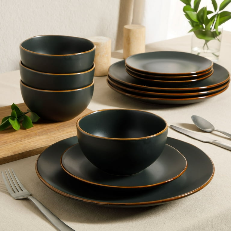 Gibson Home Hazeltine 12-Piece Matte Black Ceramic Dinnerware Set