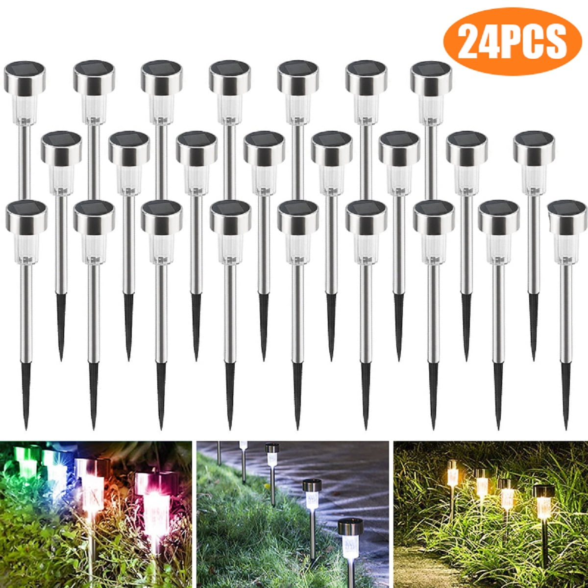 24 Outdoor Stainless Steel Solar LED Bright White Landscape Path Light Yard Post 